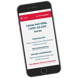 Banknorwegian.fi kotisivut mobiilissa
