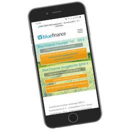 Bluefinance.fi kotisivut mobiilissa