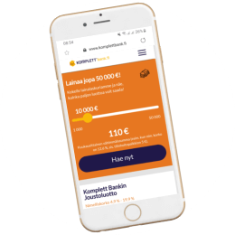 Komplettbank.fi kotisivut mobiilissa