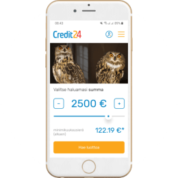 Credit24.com/fi kotisivut mobiilissa
