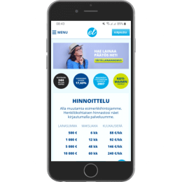 Euroloan.fi kotisivut mobiilissa