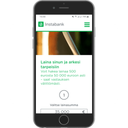 Instabank.fi kotisivut mobiilissa