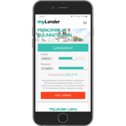 MyLender.fi kotisivut mobiilissa